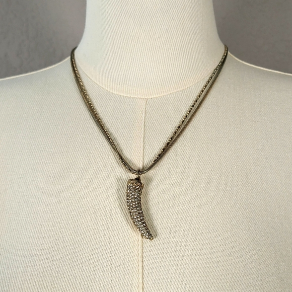 Gold Tone Horn and Rhinestone Multi-Strand Pendant Necklace - Picture 2 of 7